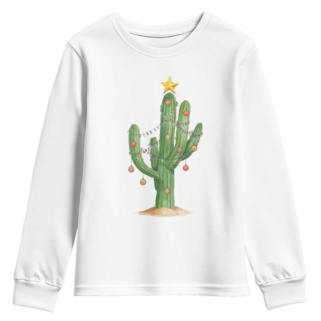 Funny Cactus Christmas Xmas Trees Lights Santa Hat Cactus Lovers Youth Sweatshirt - Wonder Print Shop