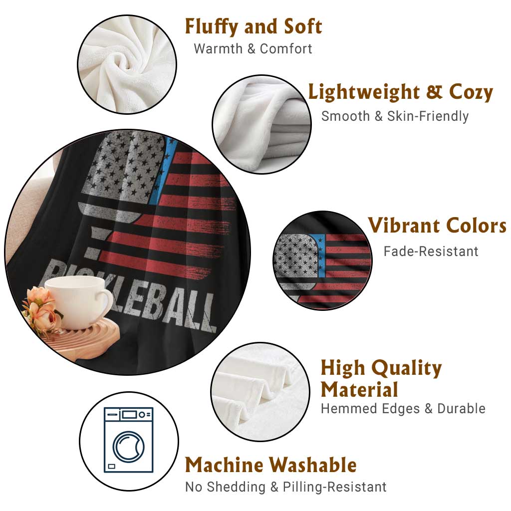 Pickleball Lover Vintage American Flag Throw Blanket 4th of July - Wonder Print Shop