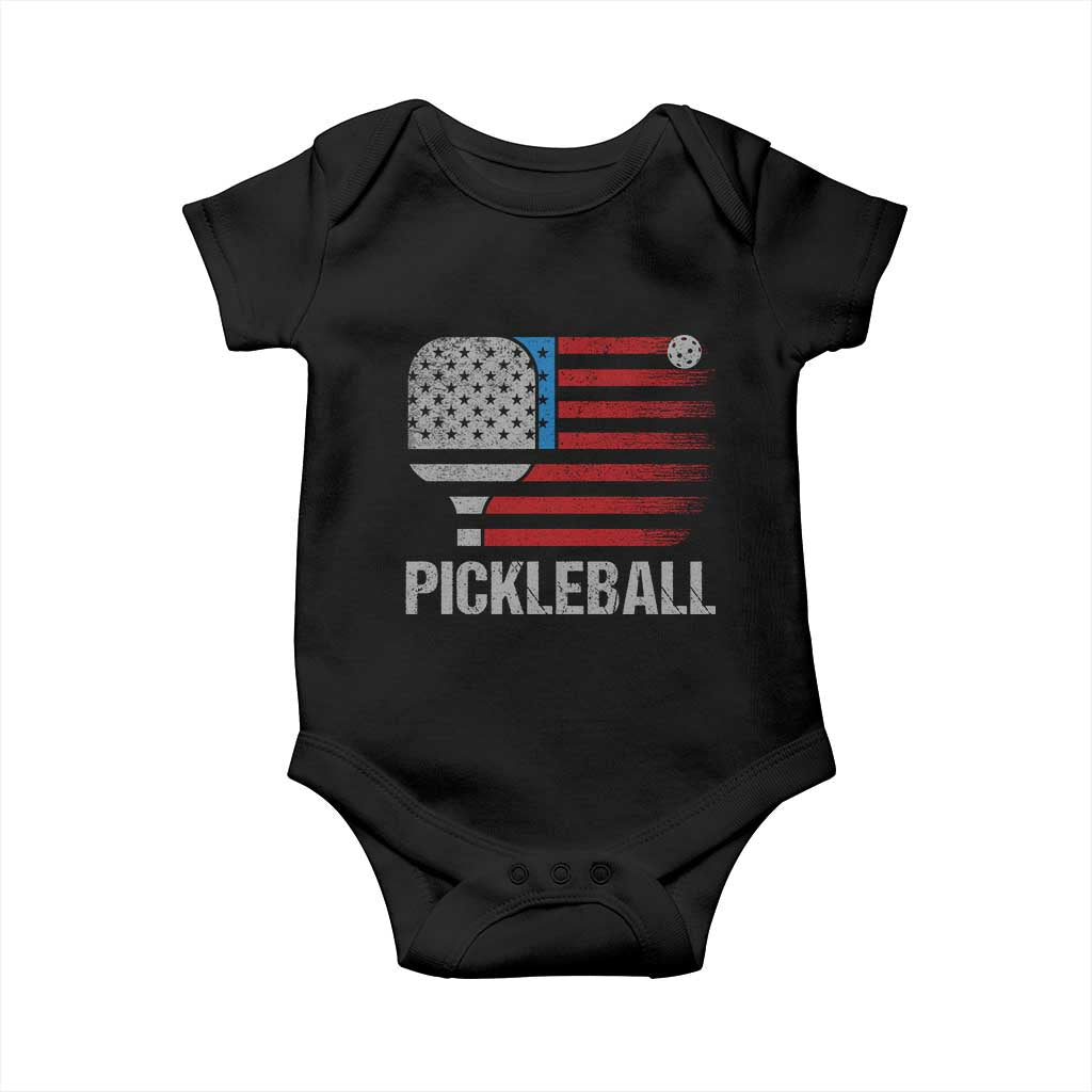 Pickleball Lover Vintage American Flag Baby Onesie 4th of July - Wonder Print Shop