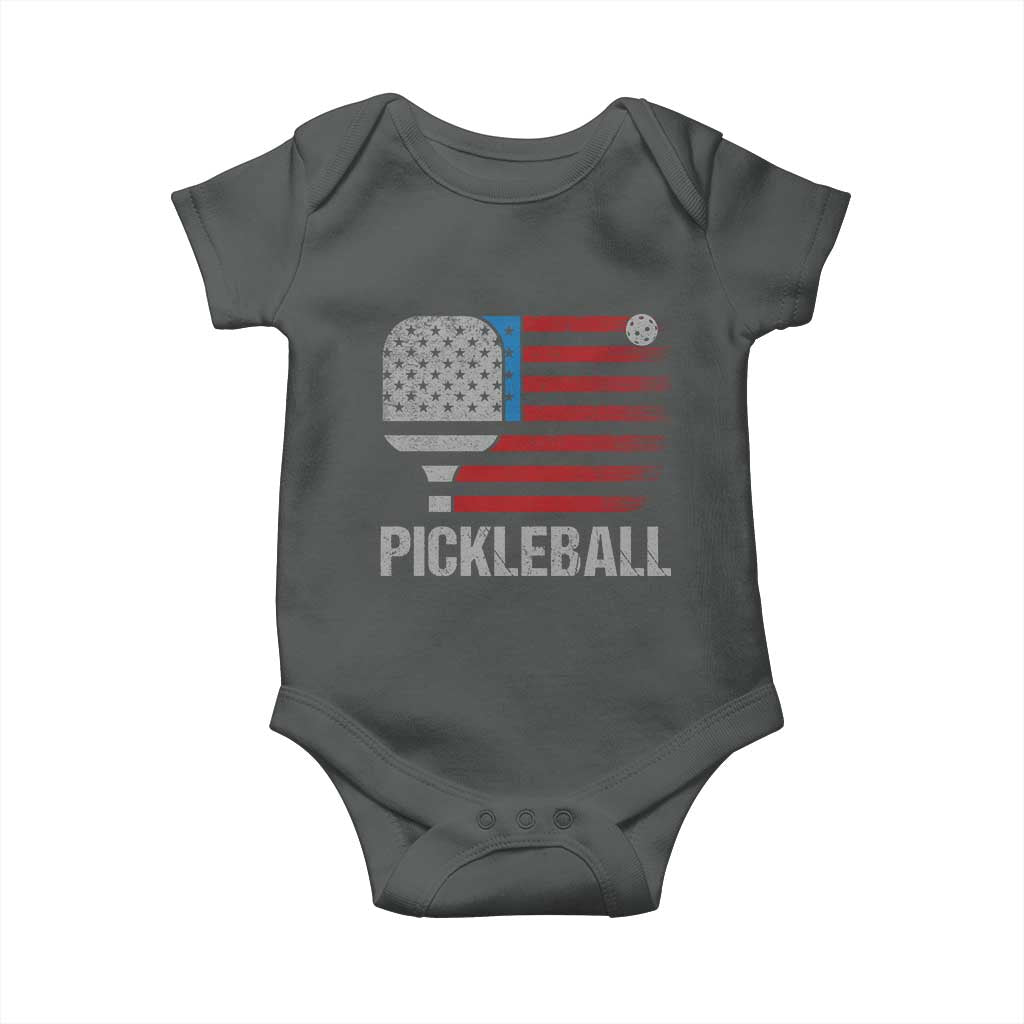 Pickleball Lover Vintage American Flag Baby Onesie 4th of July - Wonder Print Shop
