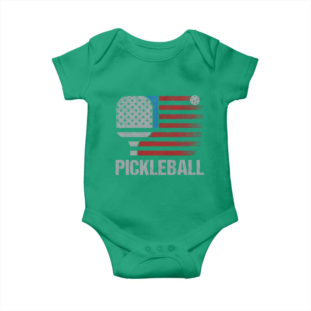 Pickleball Lover Vintage American Flag Baby Onesie 4th of July - Wonder Print Shop