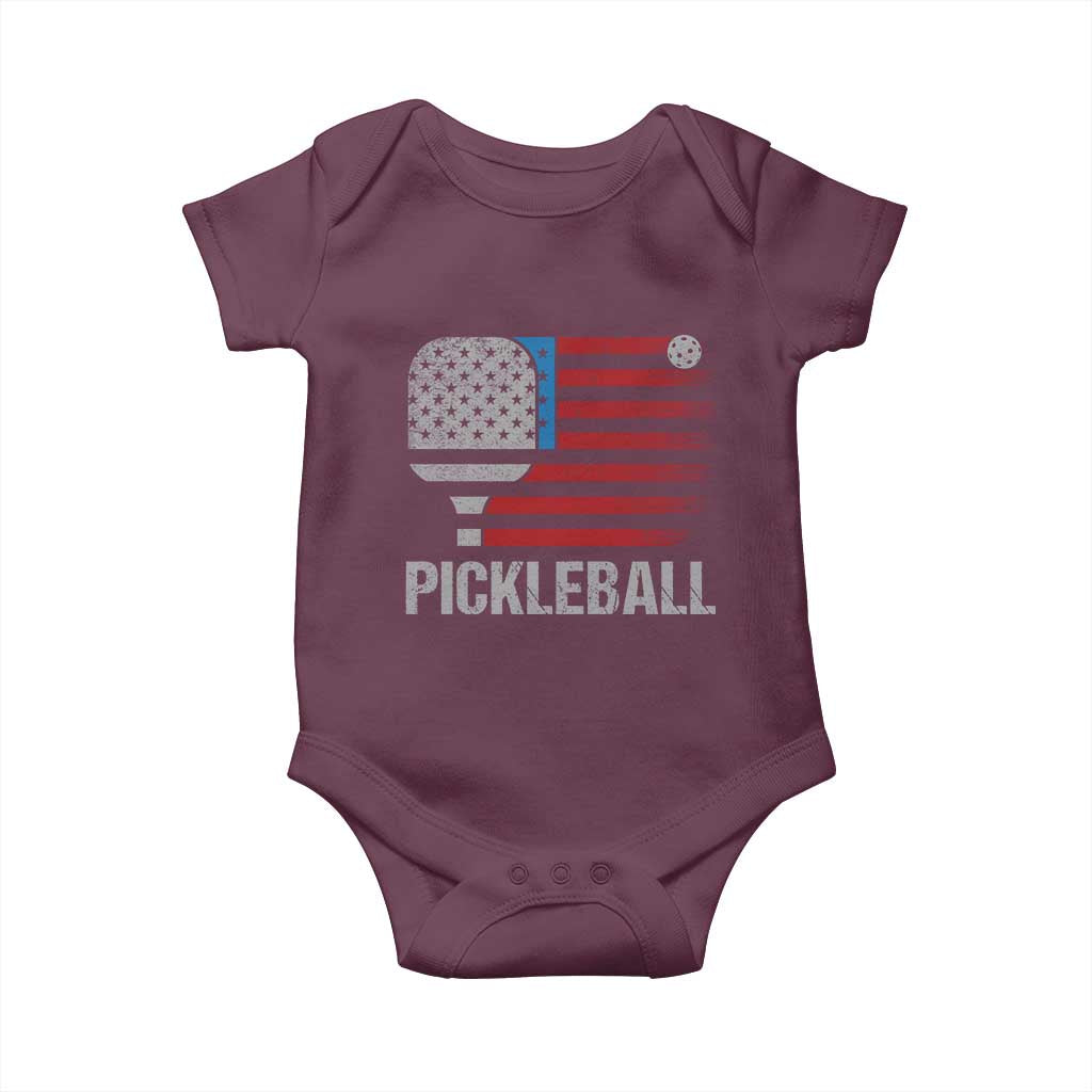 Pickleball Lover Vintage American Flag Baby Onesie 4th of July - Wonder Print Shop