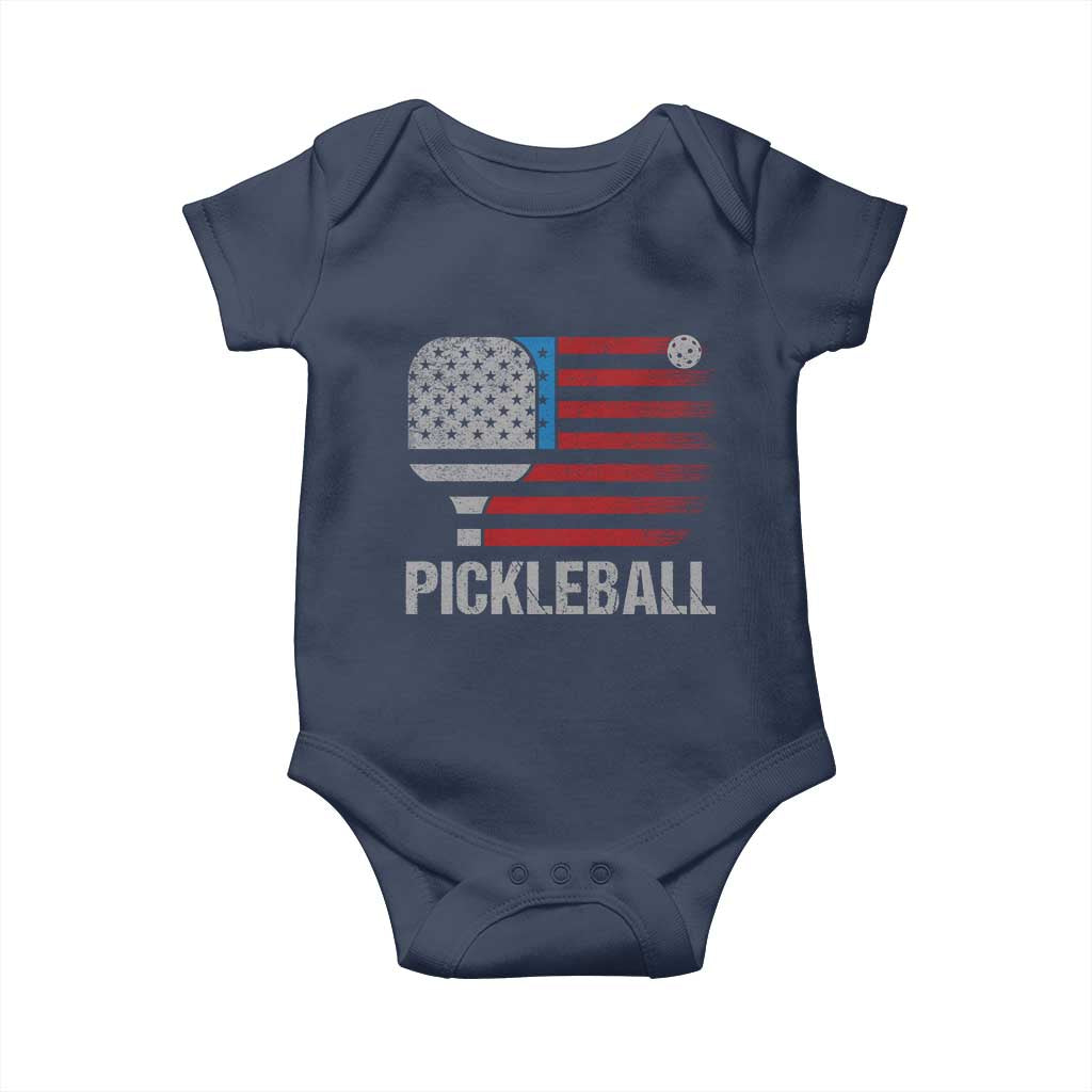 Pickleball Lover Vintage American Flag Baby Onesie 4th of July - Wonder Print Shop
