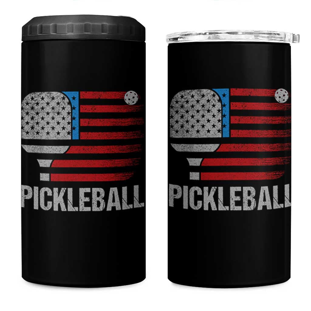 Pickleball Lover Vintage American Flag 4 in 1 Can Cooler Tumbler 4th of July - Wonder Print Shop