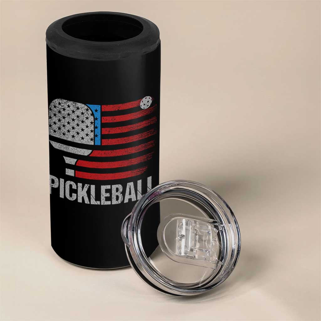 Pickleball Lover Vintage American Flag 4 in 1 Can Cooler Tumbler 4th of July - Wonder Print Shop