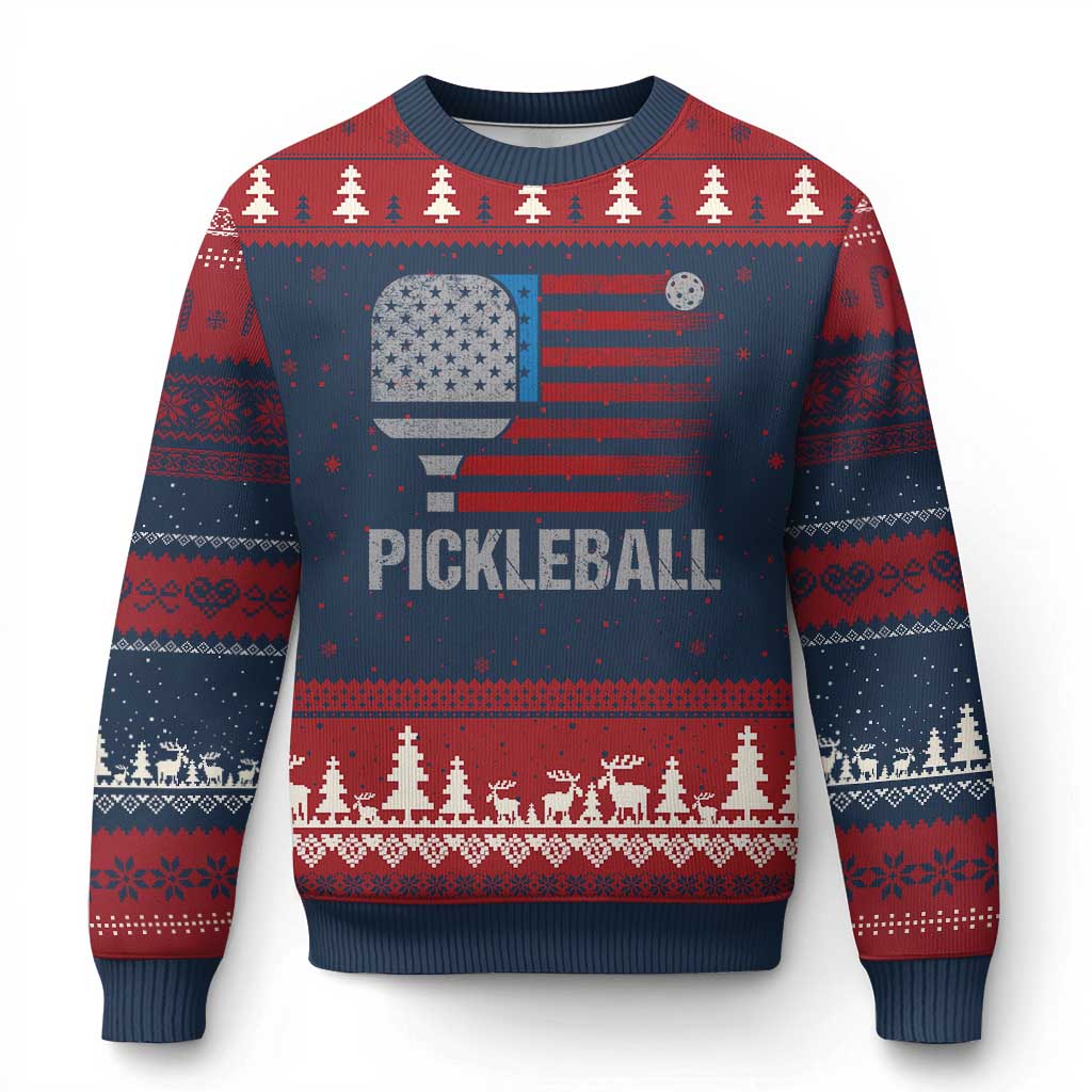 Pickleball Lover Vintage American Flag Ugly Christmas Sweater 4th of July - Wonder Print Shop