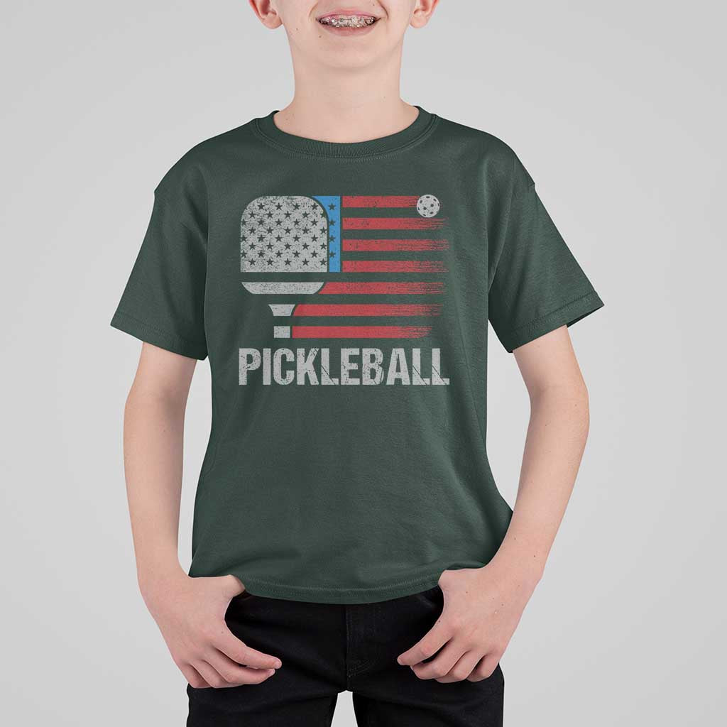 Pickleball Lover Vintage American Flag T Shirt For Kid 4th of July - Wonder Print Shop