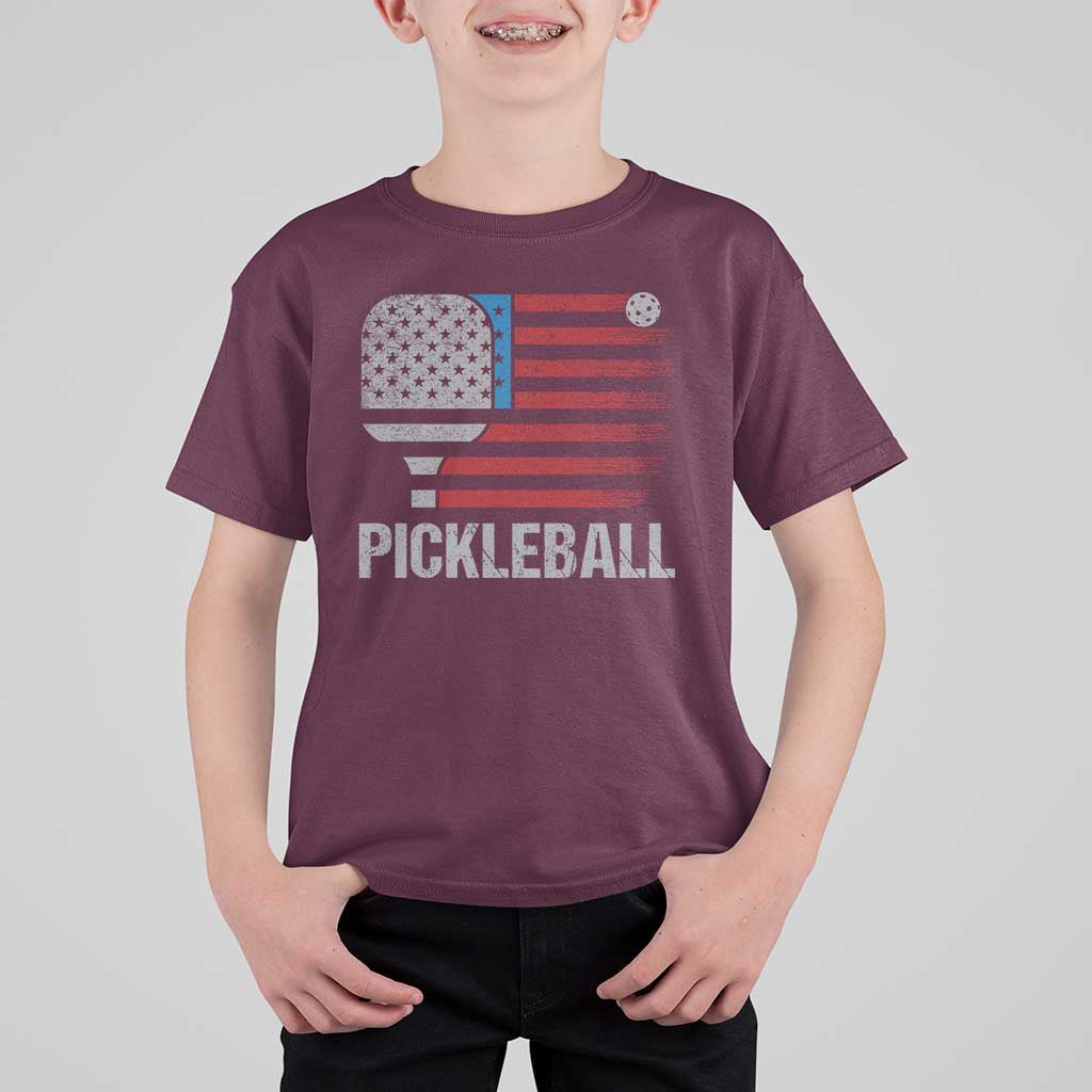 Pickleball Lover Vintage American Flag T Shirt For Kid 4th of July - Wonder Print Shop