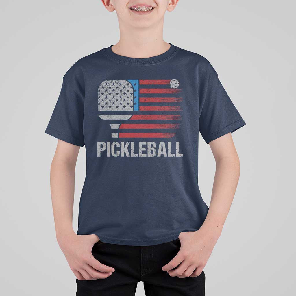 Pickleball Lover Vintage American Flag T Shirt For Kid 4th of July - Wonder Print Shop