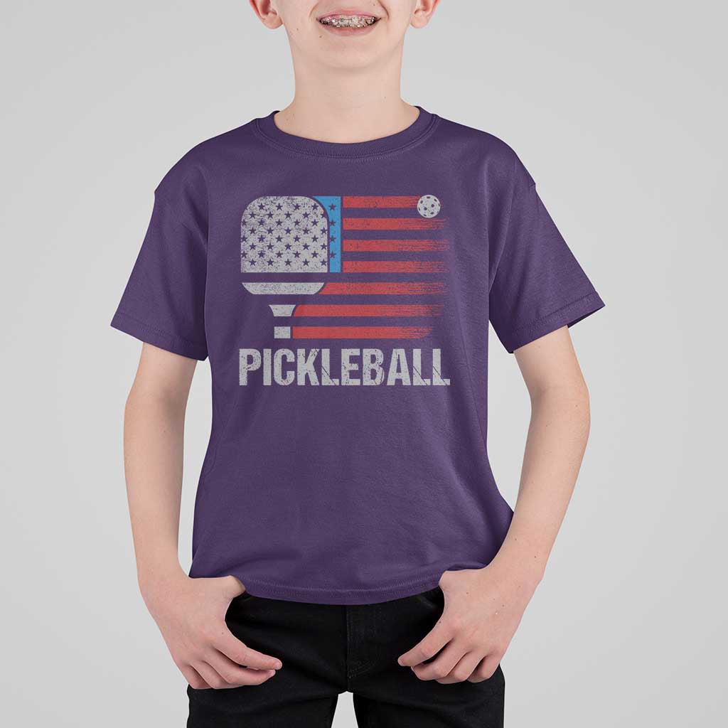 Pickleball Lover Vintage American Flag T Shirt For Kid 4th of July - Wonder Print Shop