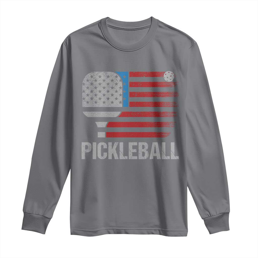 Pickleball Lover Vintage American Flag Long Sleeve Shirt 4th of July - Wonder Print Shop