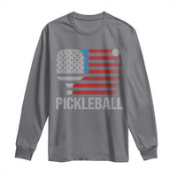 Pickleball Lover Vintage American Flag Long Sleeve Shirt 4th of July - Wonder Print Shop