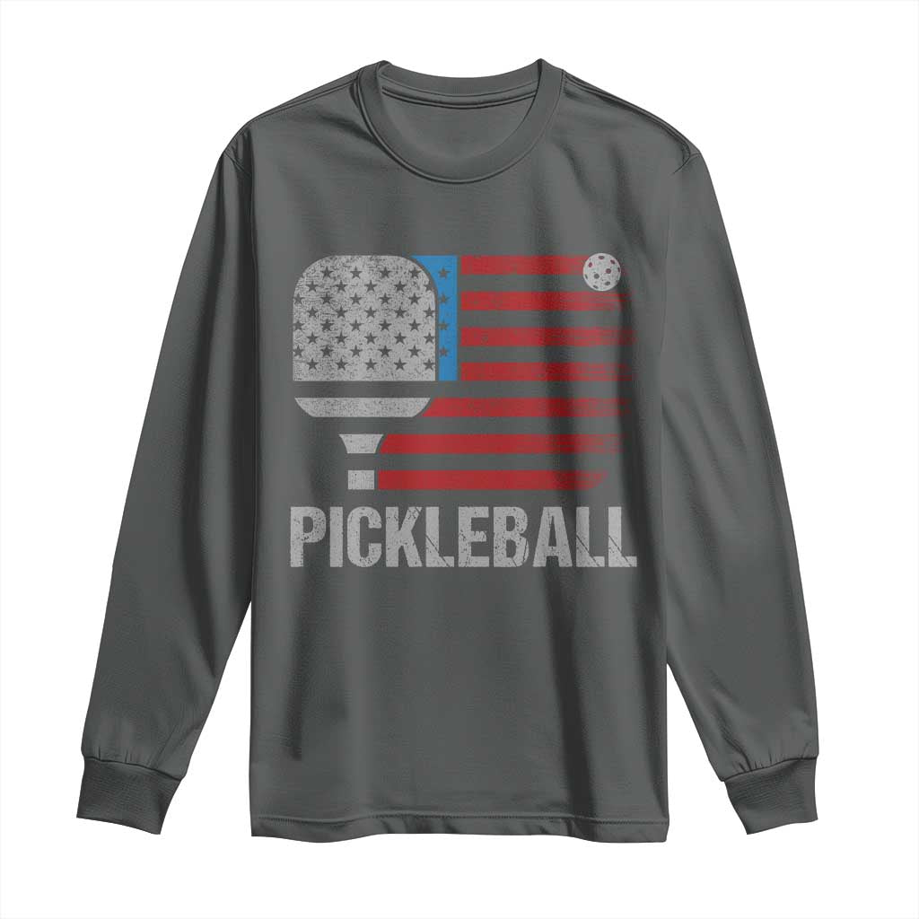 Pickleball Lover Vintage American Flag Long Sleeve Shirt 4th of July - Wonder Print Shop