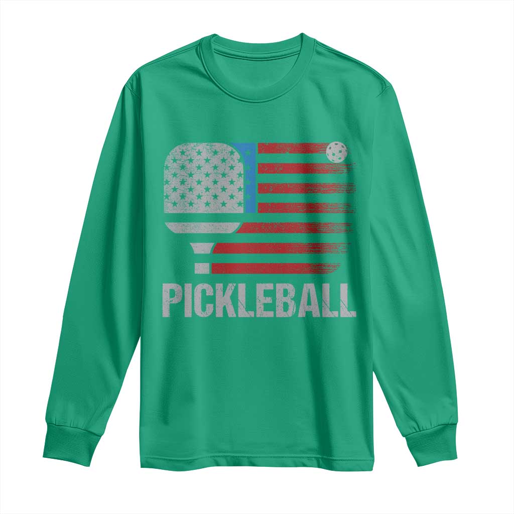 Pickleball Lover Vintage American Flag Long Sleeve Shirt 4th of July - Wonder Print Shop