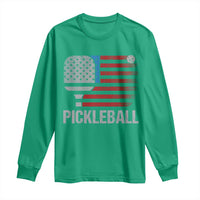 Pickleball Lover Vintage American Flag Long Sleeve Shirt 4th of July - Wonder Print Shop