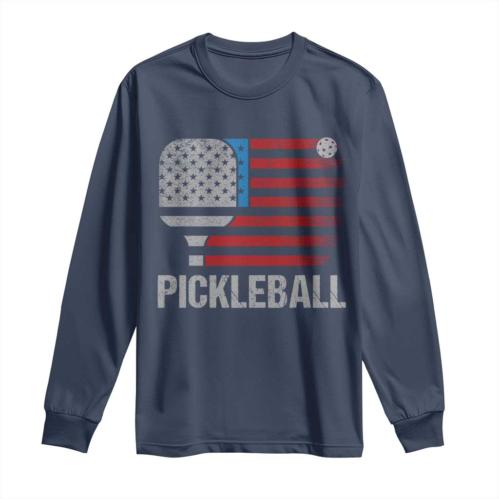 Pickleball Lover Vintage American Flag Long Sleeve Shirt 4th of July - Wonder Print Shop