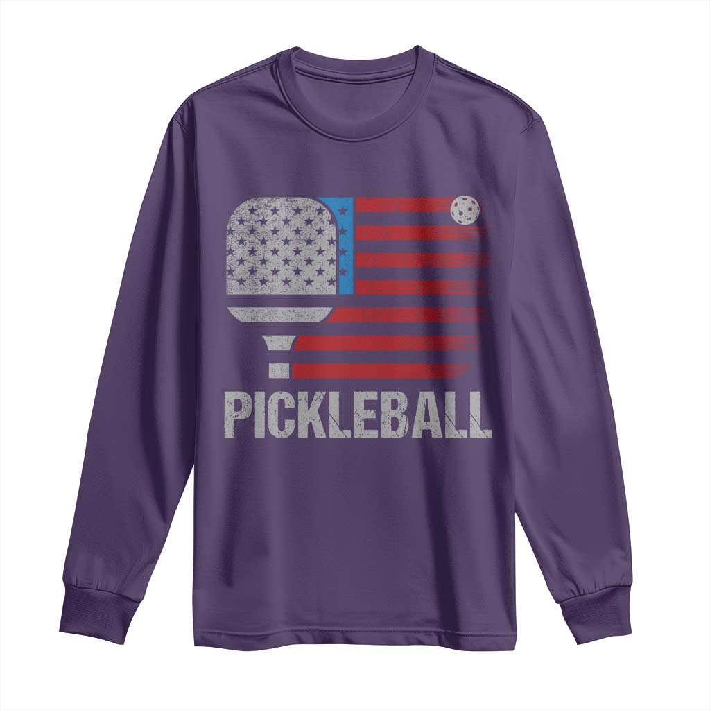 Pickleball Lover Vintage American Flag Long Sleeve Shirt 4th of July - Wonder Print Shop