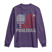 Pickleball Lover Vintage American Flag Long Sleeve Shirt 4th of July - Wonder Print Shop