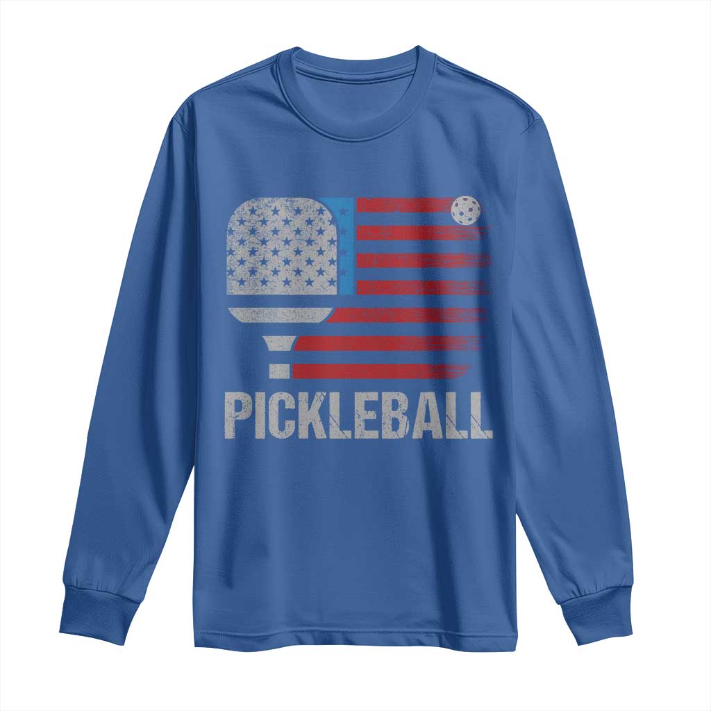 Pickleball Lover Vintage American Flag Long Sleeve Shirt 4th of July - Wonder Print Shop