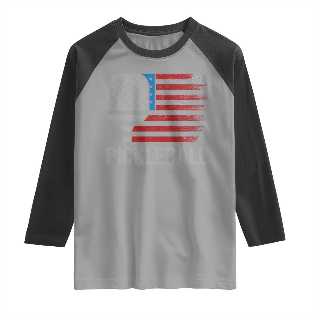 Pickleball Lover Vintage American Flag Raglan Shirt 4th of July - Wonder Print Shop