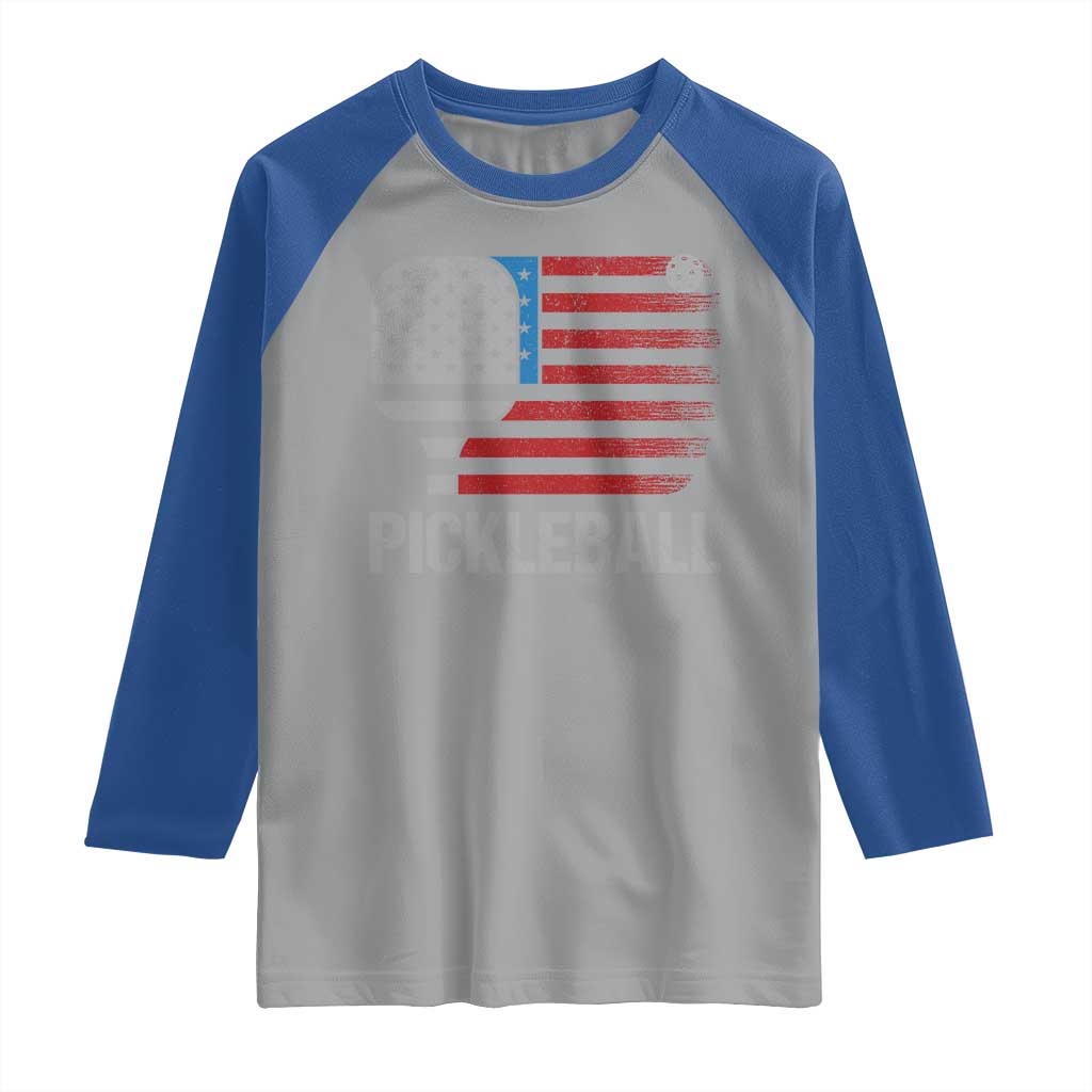 Pickleball Lover Vintage American Flag Raglan Shirt 4th of July - Wonder Print Shop