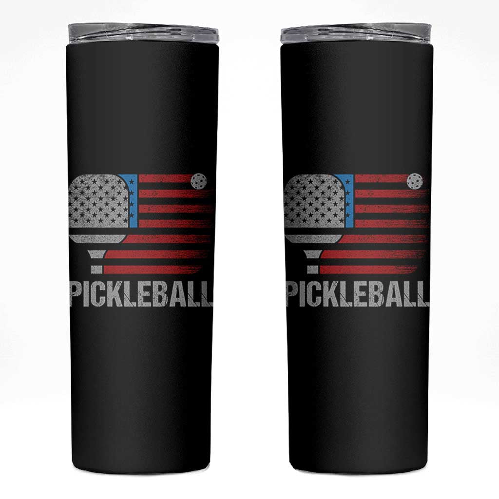 Pickleball Lover Vintage American Flag Skinny Tumbler 4th of July - Wonder Print Shop