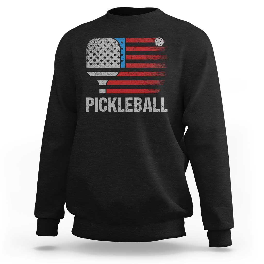 Pickleball Lover Vintage American Flag Sweatshirt 4th of July - Wonder Print Shop