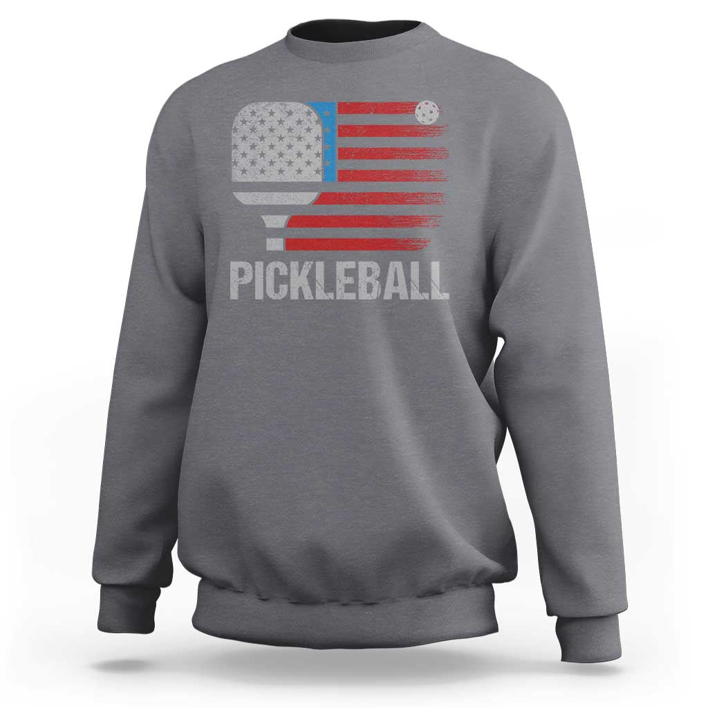 Pickleball Lover Vintage American Flag Sweatshirt 4th of July - Wonder Print Shop
