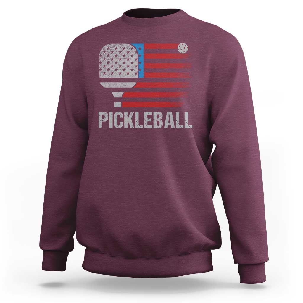 Pickleball Lover Vintage American Flag Sweatshirt 4th of July - Wonder Print Shop