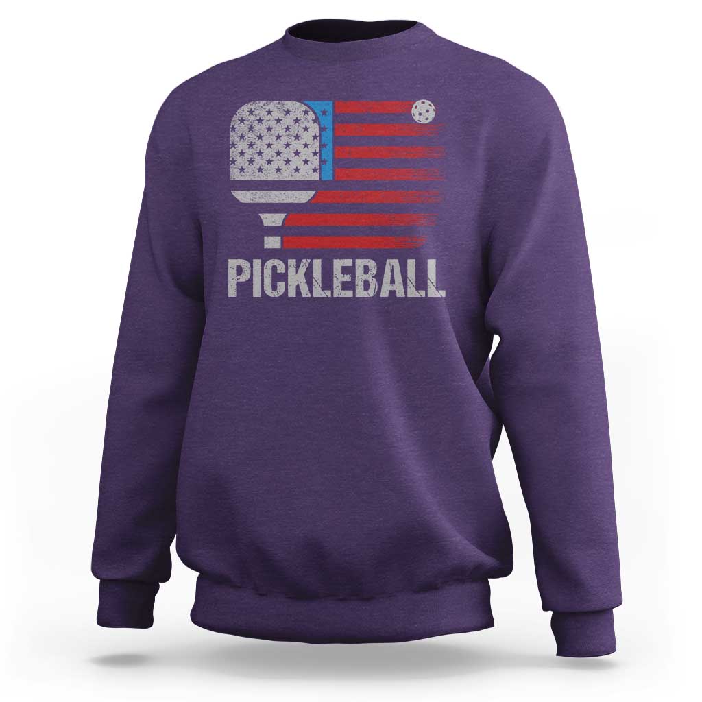 Pickleball Lover Vintage American Flag Sweatshirt 4th of July - Wonder Print Shop