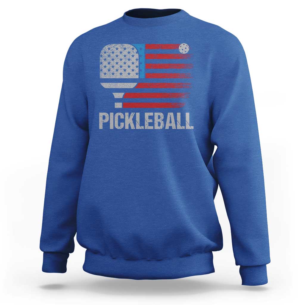 Pickleball Lover Vintage American Flag Sweatshirt 4th of July - Wonder Print Shop