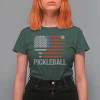 Pickleball Lover Vintage American Flag T Shirt For Women 4th of July - Wonder Print Shop
