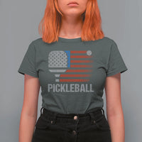 Pickleball Lover Vintage American Flag T Shirt For Women 4th of July - Wonder Print Shop