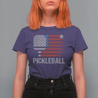 Pickleball Lover Vintage American Flag T Shirt For Women 4th of July - Wonder Print Shop