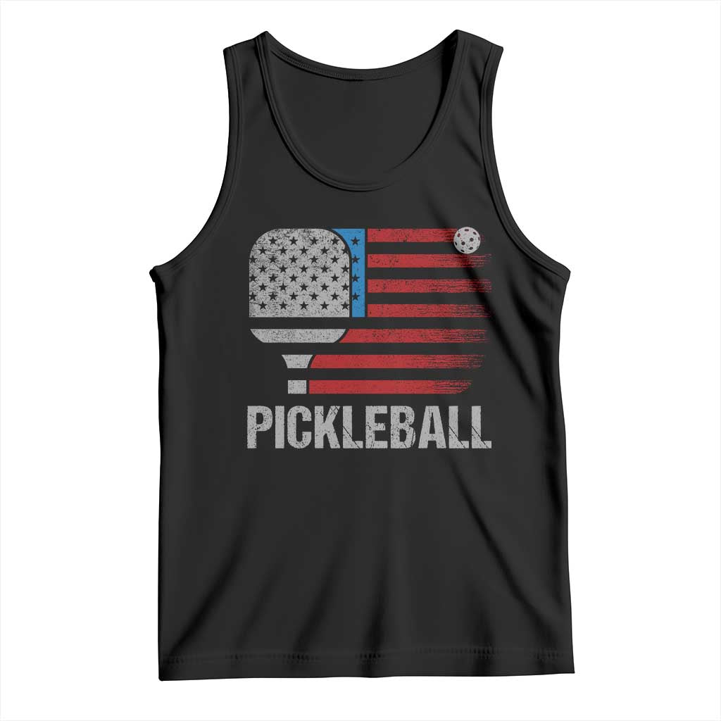 Pickleball Lover Vintage American Flag Tank Top 4th of July - Wonder Print Shop