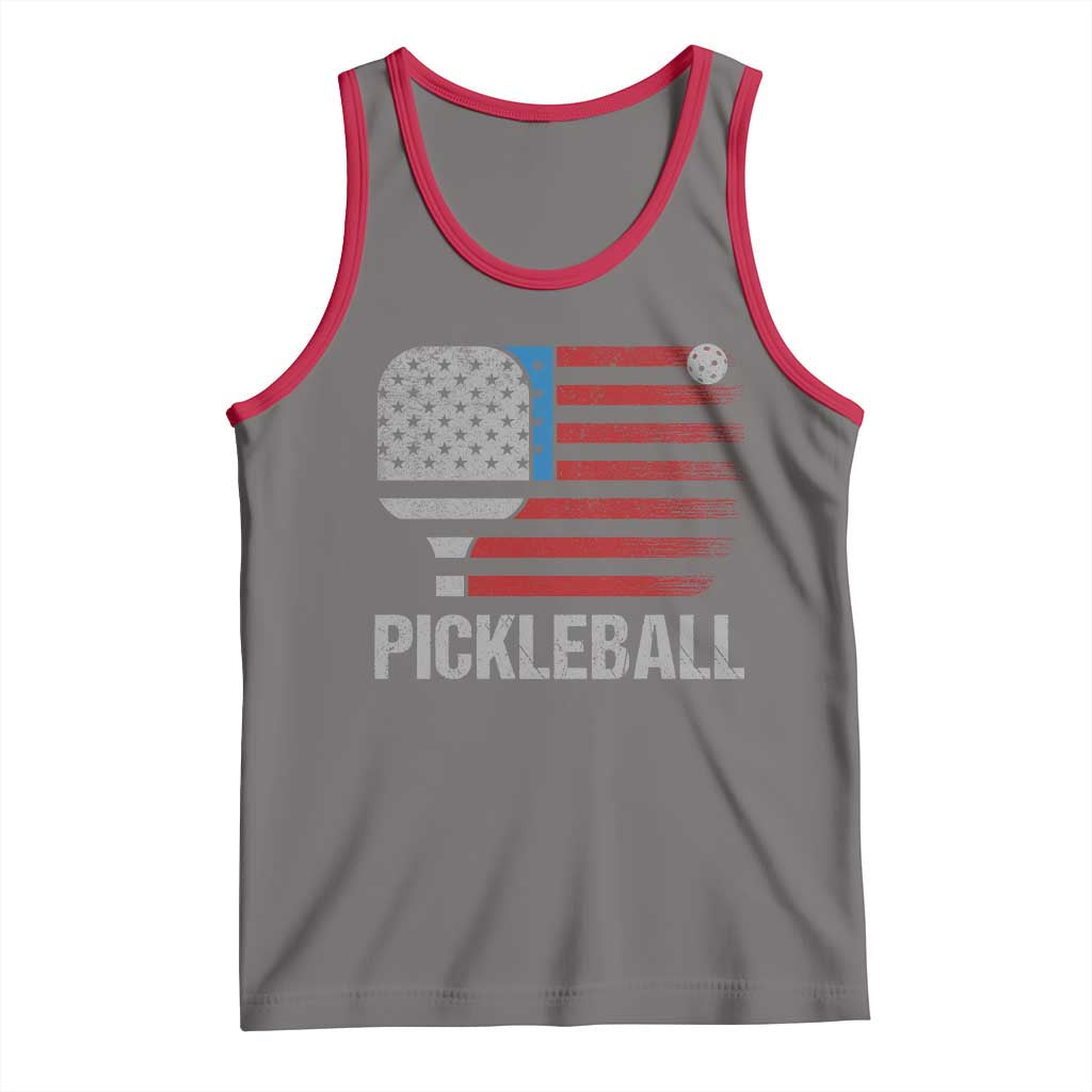 Pickleball Lover Vintage American Flag Tank Top 4th of July - Wonder Print Shop