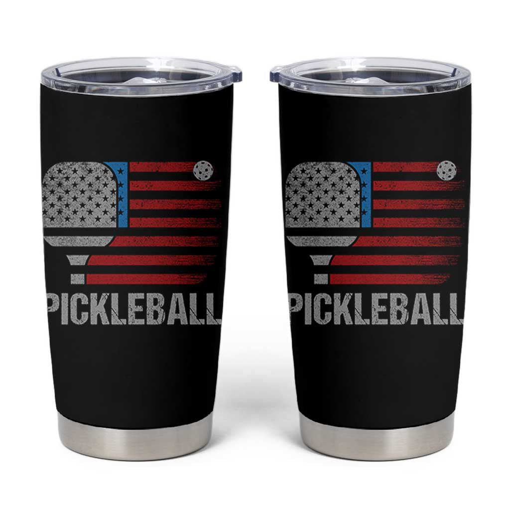 Pickleball Lover Vintage American Flag Tumbler Cup 4th of July - Wonder Print Shop