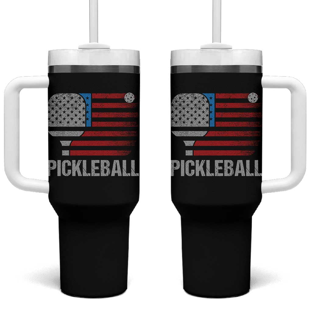 Pickleball Lover Vintage American Flag Tumbler With Handle 4th of July - Wonder Print Shop