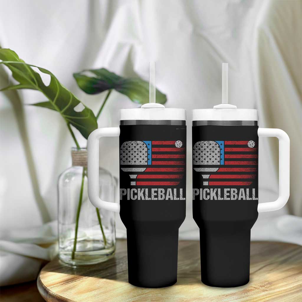 Pickleball Lover Vintage American Flag Tumbler With Handle 4th of July - Wonder Print Shop