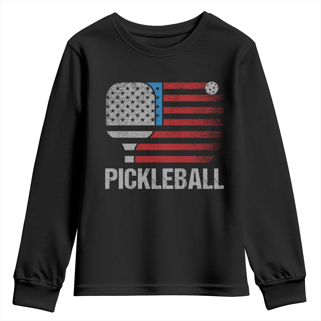 Pickleball Lover Vintage American Flag Youth Sweatshirt 4th of July - Wonder Print Shop