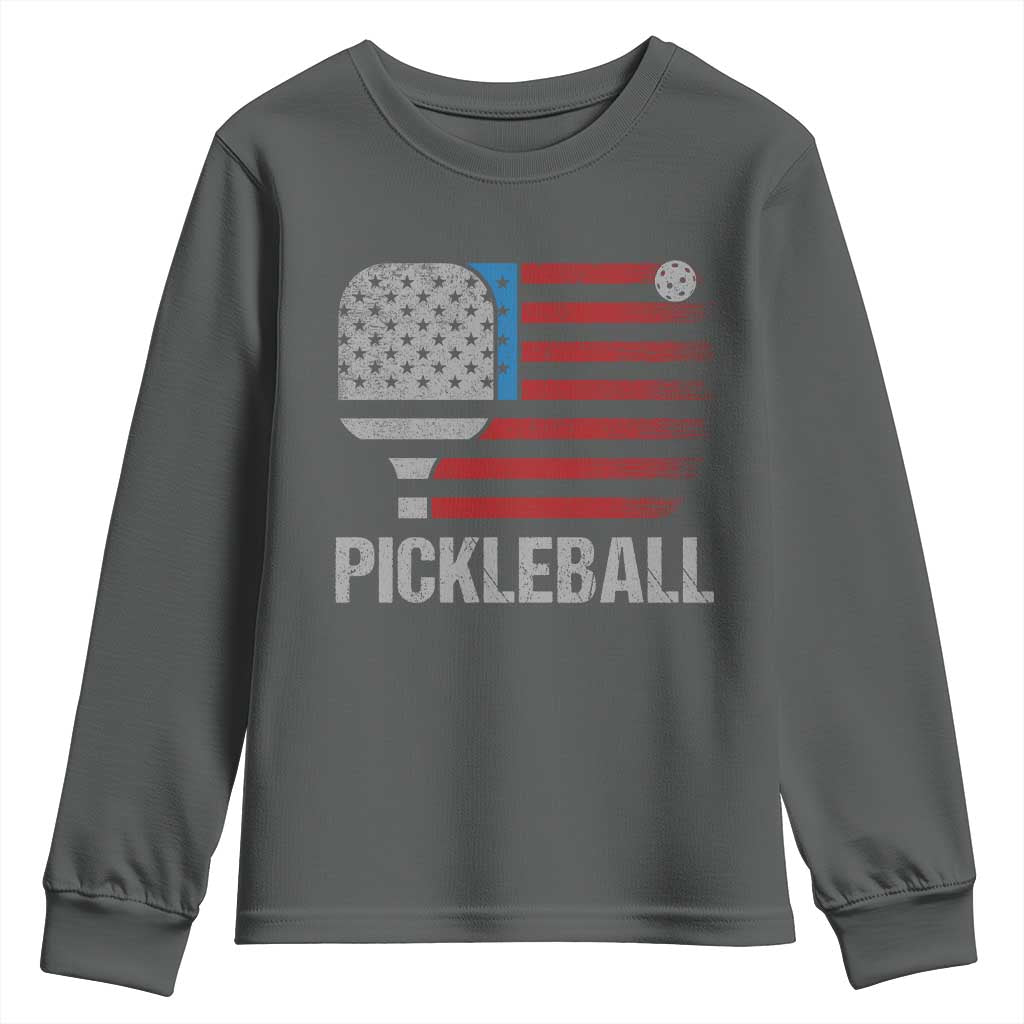 Pickleball Lover Vintage American Flag Youth Sweatshirt 4th of July - Wonder Print Shop
