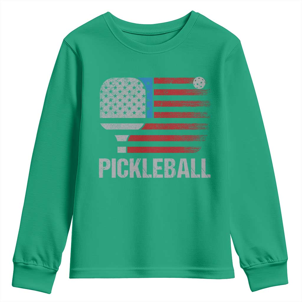 Pickleball Lover Vintage American Flag Youth Sweatshirt 4th of July - Wonder Print Shop