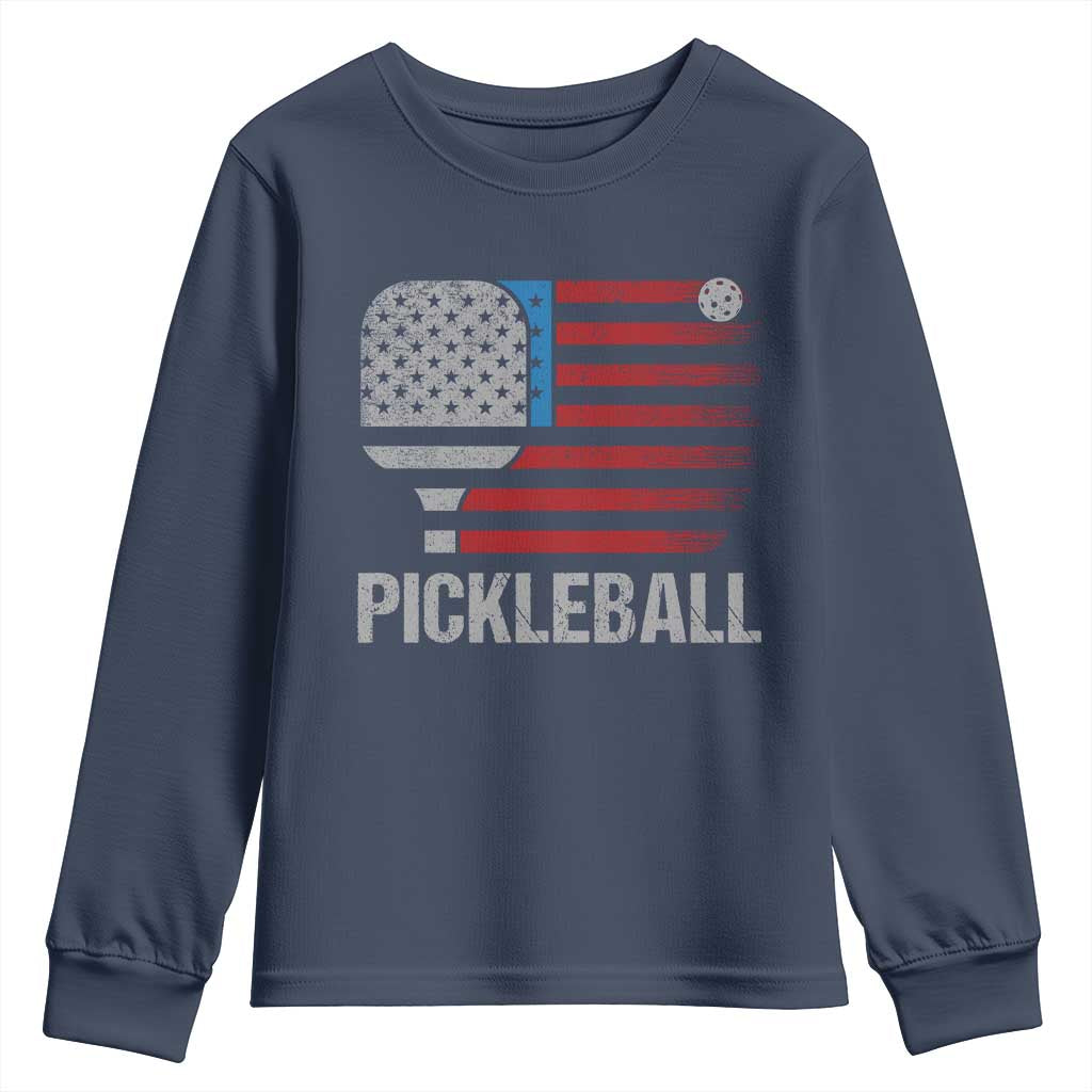 Pickleball Lover Vintage American Flag Youth Sweatshirt 4th of July - Wonder Print Shop