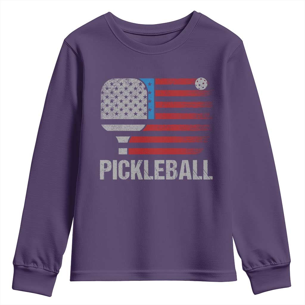 Pickleball Lover Vintage American Flag Youth Sweatshirt 4th of July - Wonder Print Shop