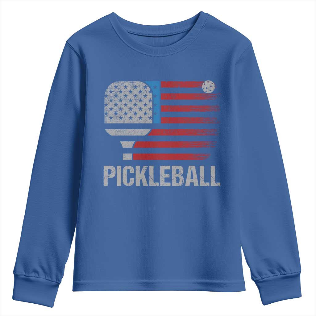Pickleball Lover Vintage American Flag Youth Sweatshirt 4th of July - Wonder Print Shop