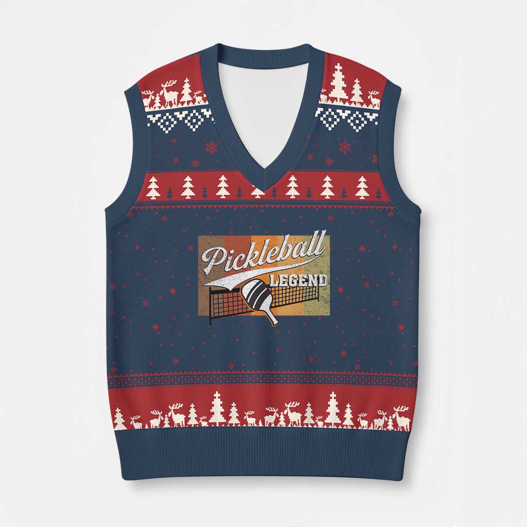 Funny Pickleball Legend V-Neck Knit Sweater Vest Pickleball Player Retro Sport Lover - Wonder Print Shop
