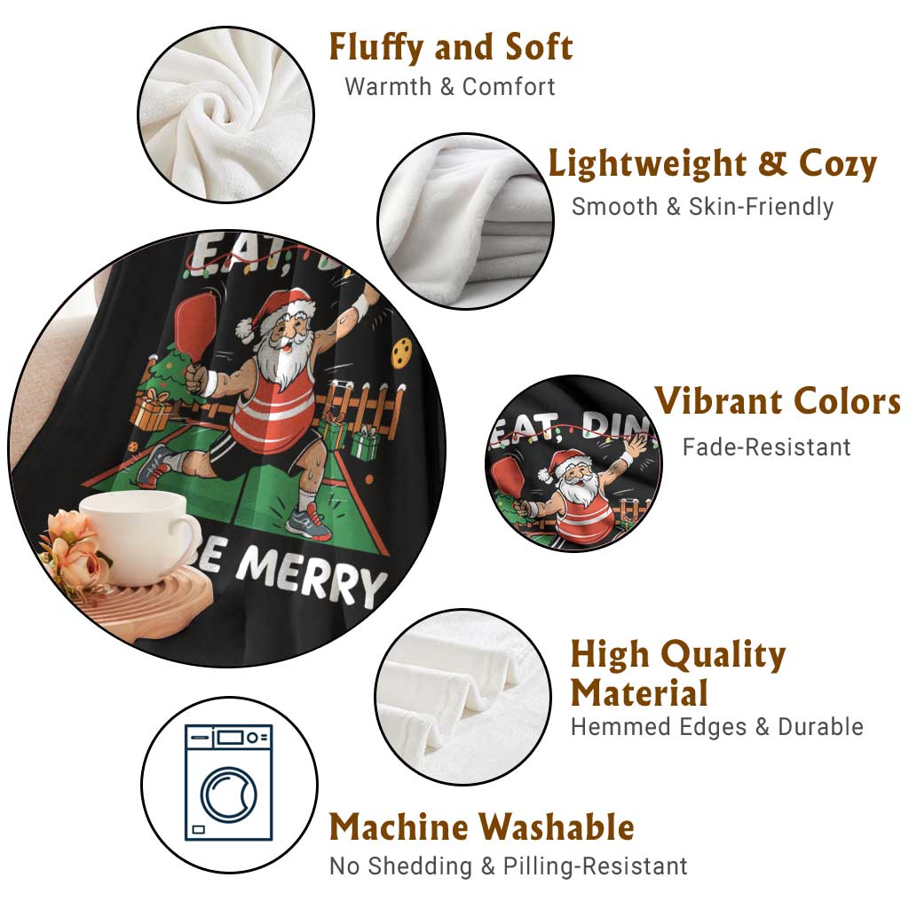 Funny Christmas Pickleball Throw Blanket Eat Dink And Be Merry Xmas Santa - Wonder Print Shop