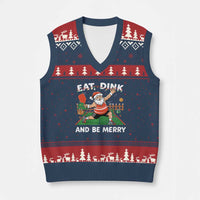 Funny Xmas Pickleball V-Neck Knit Sweater Vest Eat Dink And Be Merry Xmas Santa - Wonder Print Shop