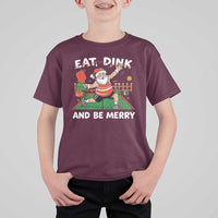 Funny Christmas Pickleball T Shirt For Kid Eat Dink And Be Merry Xmas Santa - Wonder Print Shop
