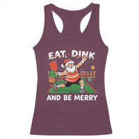 Funny Christmas Pickleball Racerback Tank Top Eat Dink And Be Merry Xmas Santa - Wonder Print Shop
